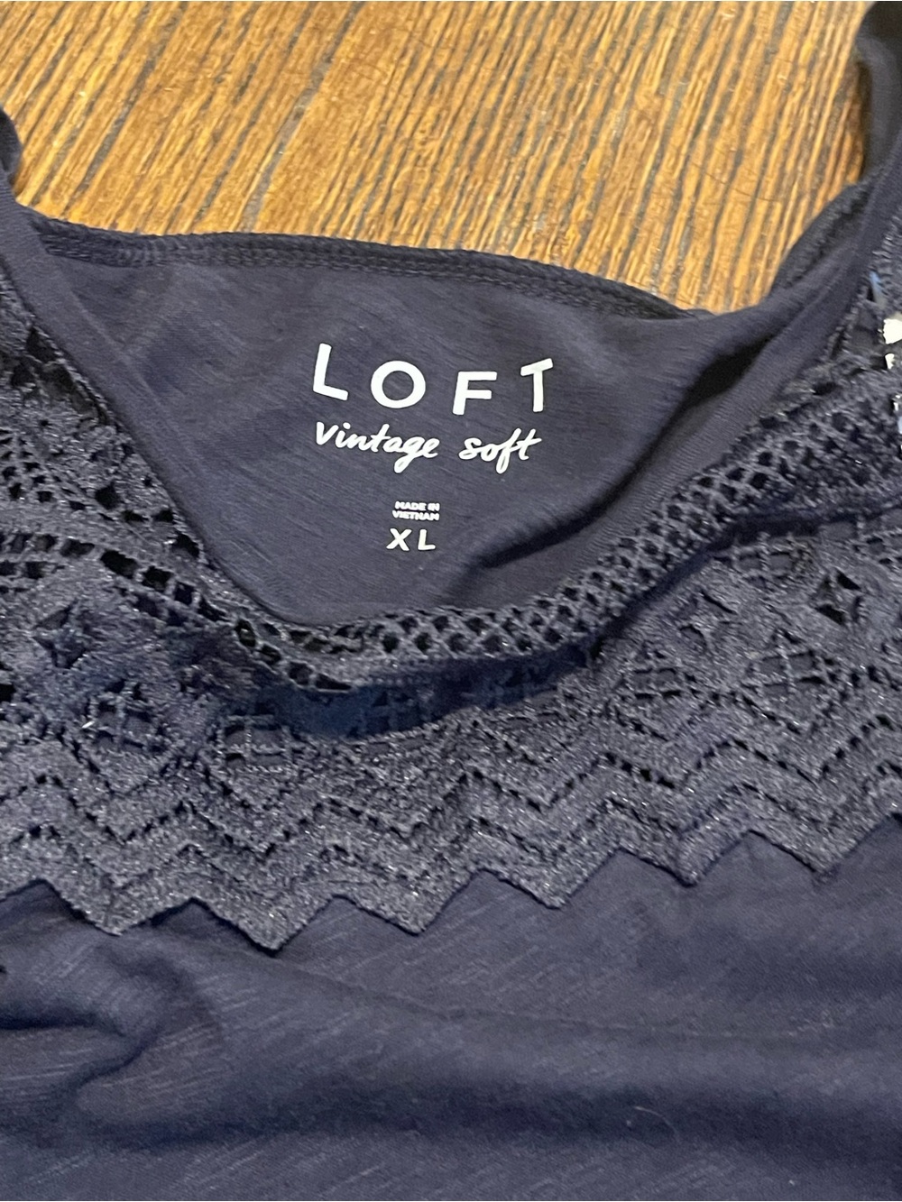 LOFT women’s casual Navy Lace Yoke Short Sleeve Blouse size XL 100% cotton NWT - Picture 2 of 15